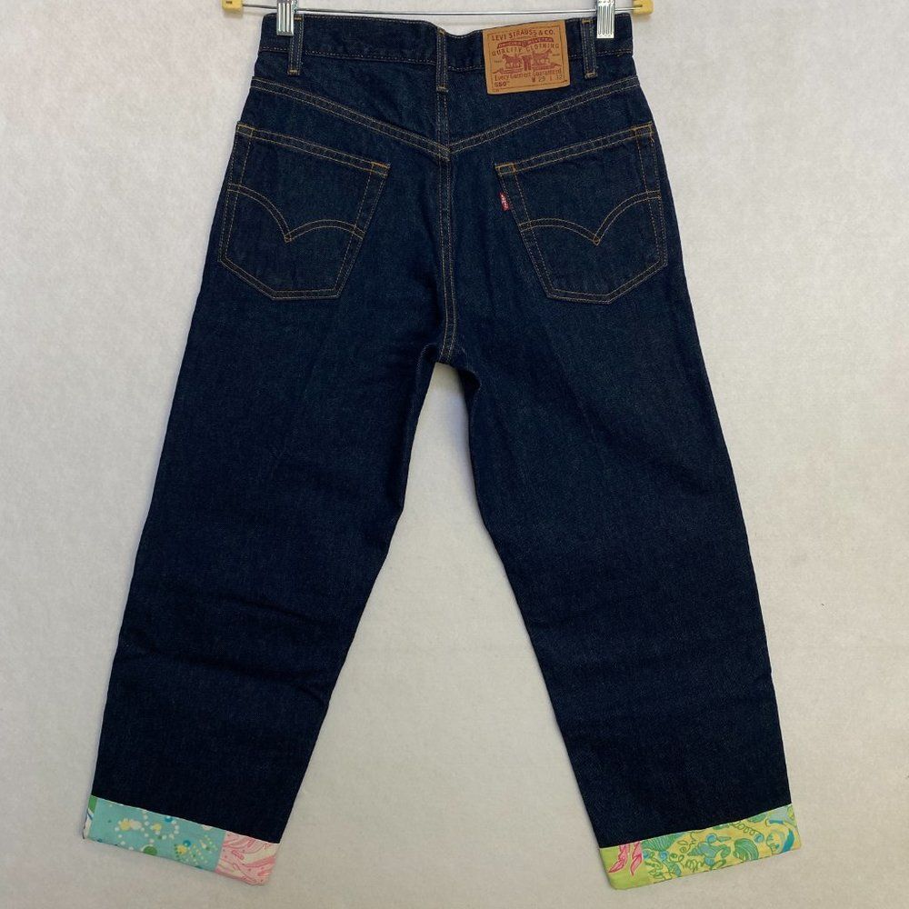 Y2K Levi's 550 Womens 29x32 Patchwork High Rise Jeans Cuffed Hem Cropped 2000s